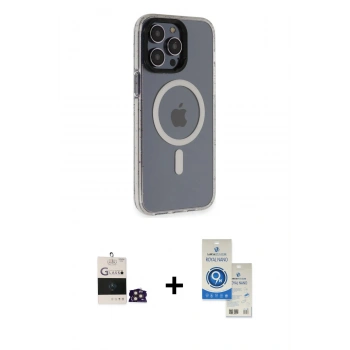 MARSİLYAN™- iPhone 14 Pro Max Kılıf Yankı Işık Prime - Şeffaf Royal Nano Ekran Koruyucu + Bilvis Titan Kamera Lens - GD