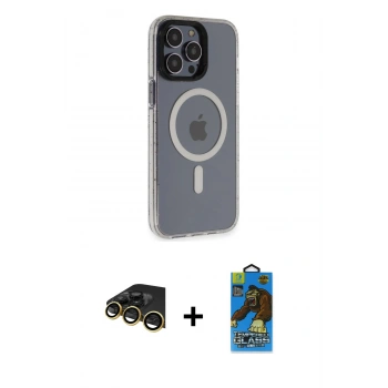 MARSİLYAN™- iPhone 14 Pro Max Kılıf Yankı Işık Prime - Siyah 18D Cam Ekran Koruyucu + Raze Metal Kamera Lens - GD