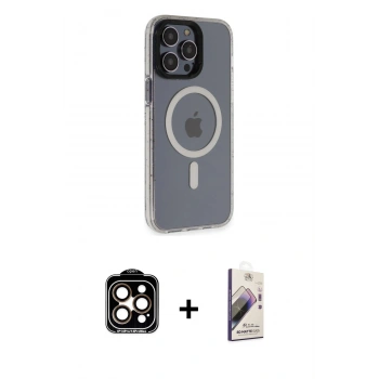 MARSİLYAN™- iPhone 14 Pro Max Kılıf Yankı Işık Prime - Siyah Bilvis 3D Mat Cam Ekran Koruyucu + PVD Metal Kamera Lens - TU