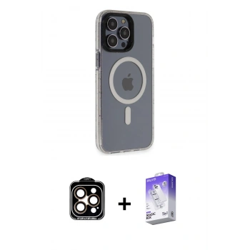MARSİLYAN™- iPhone 14 Pro Max Kılıf Yankı Işık Prime - Siyah Bilvis 5in1 3D Magic Cam Ekran Koruyucu + PVD Metal Kamera Lens - TU