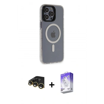 MARSİLYAN™- iPhone 14 Pro Max Kılıf Yankı Işık Prime - Siyah Bilvis 5in1 3D Magic Cam Ekran Koruyucu + Raze Metal Kamera Lens - GD