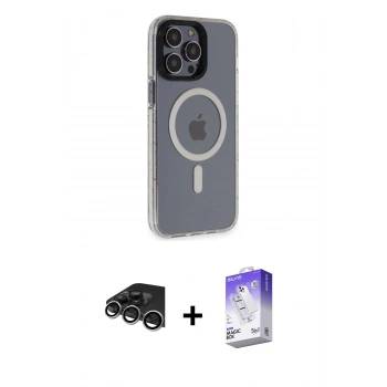 MARSİLYAN™- iPhone 14 Pro Max Kılıf Yankı Işık Prime - Siyah Bilvis 5in1 3D Magic Cam Ekran Koruyucu + Raze Metal Kamera Lens - GS