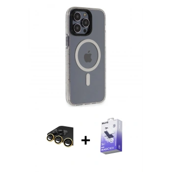 MARSİLYAN™- iPhone 14 Pro Max Kılıf Yankı Işık Prime - Siyah Bilvis 5in1 5D Magic Hayalet Cam Ekran Koruyucu + Raze Metal Kamera Lens - GD