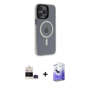 MARSİLYAN™- iPhone 14 Pro Max Kılıf Yankı Işık Prime - Siyah Bilvis 5in1 5D Magic Hayalet Cam Ekran Koruyucu + Bilvis Titan Kamera Lens - SH