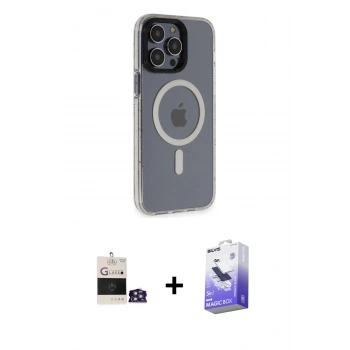MARSİLYAN™- iPhone 14 Pro Max Kılıf Yankı Işık Prime - Siyah Bilvis 5in1 5D Magic Hayalet Cam Ekran Koruyucu + Bilvis Titan Kamera Lens - GS