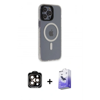 MARSİLYAN™- iPhone 14 Pro Max Kılıf Yankı Işık Prime - Siyah Bilvis 5in1 5D Magic Hayalet Cam Ekran Koruyucu + PVD Metal Kamera Lens - TU