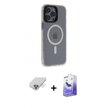 MARSİLYAN™- iPhone 14 Pro Max Kılıf Yankı Işık Prime - Siyah Bilvis 5in1 5D Magic Hayalet Cam Ekran Koruyucu + Band Metal Kamera Lens - GD