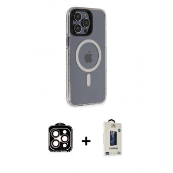 MARSİLYAN™- iPhone 14 Pro Max Kılıf Yankı Işık Prime - Siyah Bilvis Hayalet Cam Ekran Koruyucu + PVD Metal Kamera Lens - TU