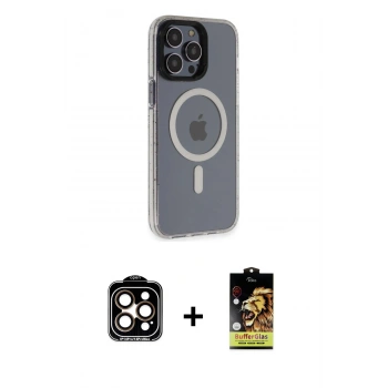 MARSİLYAN™- iPhone 14 Pro Max Kılıf Yankı Işık Prime - Siyah Buffer Cam Ekran Koruyucu + PVD Metal Kamera Lens - TU