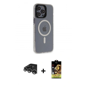 MARSİLYAN™- iPhone 14 Pro Max Kılıf Yankı Işık Prime - Siyah Buffer Cam Ekran Koruyucu + Raze Metal Kamera Lens - GS