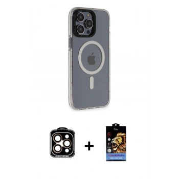 MARSİLYAN™- iPhone 14 Pro Max Kılıf Yankı Işık Prime - Siyah Buffer Hayalet Cam Ekran Koruyucu + PVD Metal Kamera Lens - TU