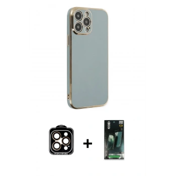 MARSİLYAN™- iPhone 14 Pro Max Kılıf Yankı Serisi - Şeffaf 360 Full Body Arka Koruyucu + PVD Metal Kamera Lens - TU