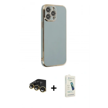 MARSİLYAN™- iPhone 14 Pro Max Kılıf Yankı Serisi - Şeffaf Pasifik Cam Ekran Koruyucu + Raze Metal Kamera Lens - GD