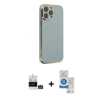 MARSİLYAN™- iPhone 14 Pro Max Kılıf Yankı Serisi - Şeffaf Royal Nano Ekran Koruyucu + Bilvis Titan Kamera Lens - GD