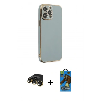 MARSİLYAN™- iPhone 14 Pro Max Kılıf Yankı Serisi - Siyah 18D Cam Ekran Koruyucu + Raze Metal Kamera Lens - GD