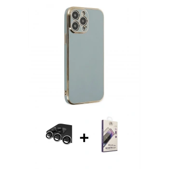MARSİLYAN™- iPhone 14 Pro Max Kılıf Yankı Serisi - Siyah Bilvis 3D Mat Cam Ekran Koruyucu + Raze Metal Kamera Lens - GS
