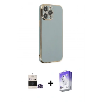 MARSİLYAN™- iPhone 14 Pro Max Kılıf Yankı Serisi - Siyah Bilvis 5in1 3D Magic Cam Ekran Koruyucu + Bilvis Titan Kamera Lens - GS