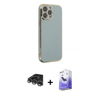 MARSİLYAN™- iPhone 14 Pro Max Kılıf Yankı Serisi - Siyah Bilvis 5in1 5D Magic Hayalet Cam Ekran Koruyucu + Raze Metal Kamera Lens - GS