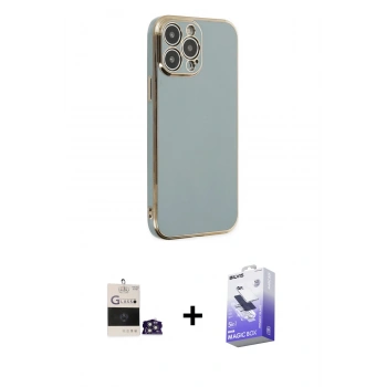 MARSİLYAN™- iPhone 14 Pro Max Kılıf Yankı Serisi - Siyah Bilvis 5in1 5D Magic Hayalet Cam Ekran Koruyucu + Bilvis Titan Kamera Lens - GS
