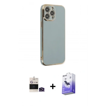 MARSİLYAN™- iPhone 14 Pro Max Kılıf Yankı Serisi - Siyah Bilvis 5in1 5D Magic Hayalet Cam Ekran Koruyucu + Bilvis Titan Kamera Lens - DNMR
