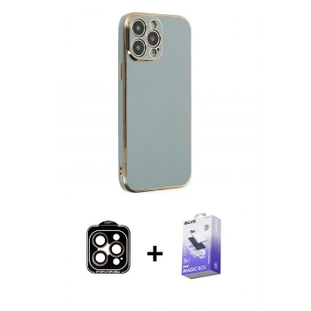 MARSİLYAN™- iPhone 14 Pro Max Kılıf Yankı Serisi - Siyah Bilvis 5in1 5D Magic Hayalet Cam Ekran Koruyucu + PVD Metal Kamera Lens - TU
