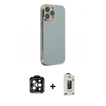 MARSİLYAN™- iPhone 14 Pro Max Kılıf Yankı Serisi - Siyah Bilvis Hayalet Cam Ekran Koruyucu + PVD Metal Kamera Lens - TU
