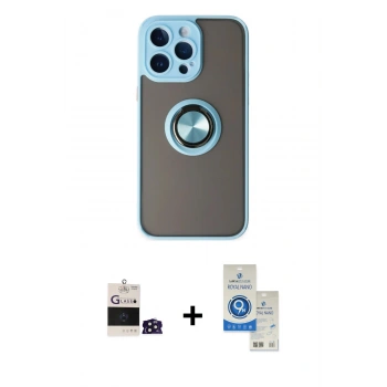 MARSİLYAN™- iPhone 14 Pro Max Kılıf Yörünge Çizgi - Şeffaf Royal Nano Ekran Koruyucu + Bilvis Titan Kamera Lens - DNMR