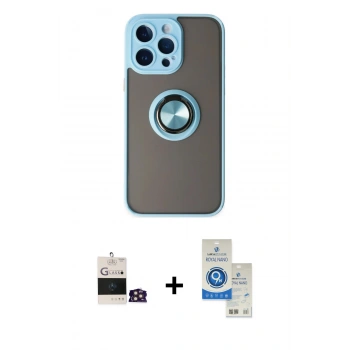 MARSİLYAN™- iPhone 14 Pro Max Kılıf Yörünge Çizgi - Şeffaf Royal Nano Ekran Koruyucu + Bilvis Titan Kamera Lens - GD