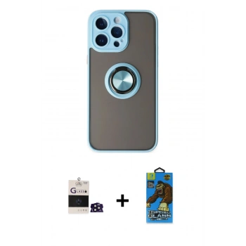 MARSİLYAN™- iPhone 14 Pro Max Kılıf Yörünge Çizgi - Siyah 18D Cam Ekran Koruyucu + Bilvis Titan Kamera Lens - DNMR