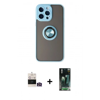 MARSİLYAN™- iPhone 14 Pro Max Kılıf Yörünge Çizgi - Siyah 360 Mat Full Body Arka Koruyucu + Bilvis Titan Kamera Lens - GD