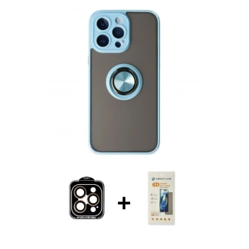 MARSİLYAN™- iPhone 14 Pro Max Kılıf Yörünge Çizgi - Siyah 6D Mat Seramik Hayalet Nano Ekran Koruyucu + PVD Metal Kamera Lens - TU