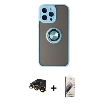 MARSİLYAN™- iPhone 14 Pro Max Kılıf Yörünge Çizgi - Siyah Bilvis 3D Mat Cam Ekran Koruyucu + Raze Metal Kamera Lens - GD