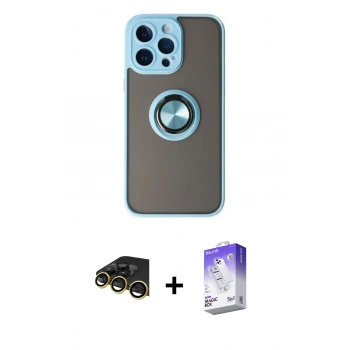 MARSİLYAN™- iPhone 14 Pro Max Kılıf Yörünge Çizgi - Siyah Bilvis 5in1 3D Magic Cam Ekran Koruyucu + Raze Metal Kamera Lens - GD