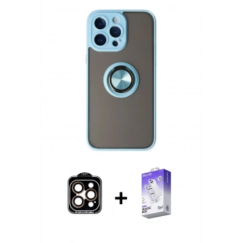 MARSİLYAN™- iPhone 14 Pro Max Kılıf Yörünge Çizgi - Siyah Bilvis 5in1 3D Magic Cam Ekran Koruyucu + PVD Metal Kamera Lens - TU