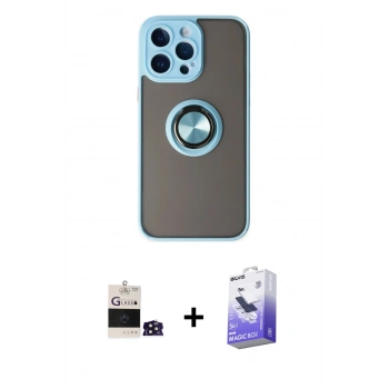 MARSİLYAN™- iPhone 14 Pro Max Kılıf Yörünge Çizgi - Siyah Bilvis 5in1 5D Magic Hayalet Cam Ekran Koruyucu + Bilvis Titan Kamera Lens - DNMR
