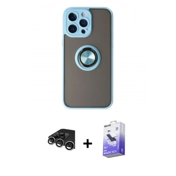 MARSİLYAN™- iPhone 14 Pro Max Kılıf Yörünge Çizgi - Siyah Bilvis 5in1 5D Magic Hayalet Cam Ekran Koruyucu + Raze Metal Kamera Lens - GS