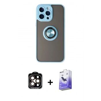 MARSİLYAN™- iPhone 14 Pro Max Kılıf Yörünge Çizgi - Siyah Bilvis 5in1 5D Magic Hayalet Cam Ekran Koruyucu + PVD Metal Kamera Lens - TU
