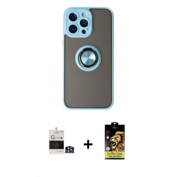 MARSİLYAN™- iPhone 14 Pro Max Kılıf Yörünge Çizgi - Siyah Buffer Cam Ekran Koruyucu + Bilvis Titan Kamera Lens - GS