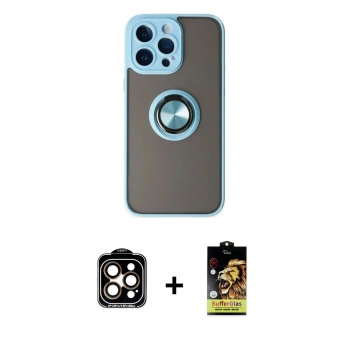 MARSİLYAN™- iPhone 14 Pro Max Kılıf Yörünge Çizgi - Siyah Buffer Cam Ekran Koruyucu + PVD Metal Kamera Lens - TU