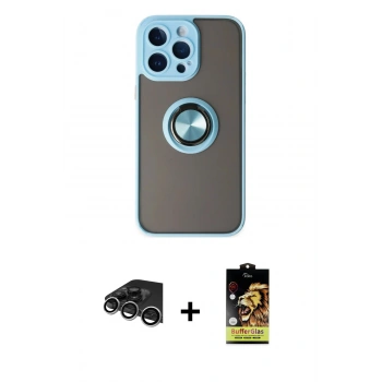 MARSİLYAN™- iPhone 14 Pro Max Kılıf Yörünge Çizgi - Siyah Buffer Cam Ekran Koruyucu + Raze Metal Kamera Lens - GS