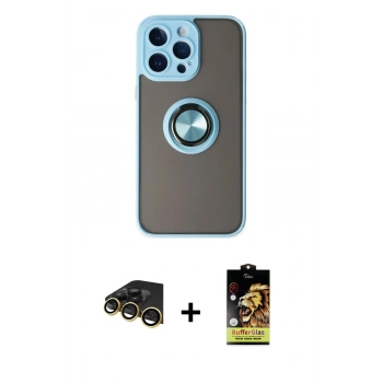 MARSİLYAN™- iPhone 14 Pro Max Kılıf Yörünge Çizgi - Siyah Buffer Cam Ekran Koruyucu + Raze Metal Kamera Lens - GD