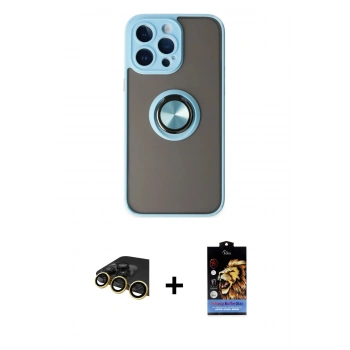 MARSİLYAN™- iPhone 14 Pro Max Kılıf Yörünge Çizgi - Siyah Buffer Hayalet Cam Ekran Koruyucu + Raze Metal Kamera Lens - GD