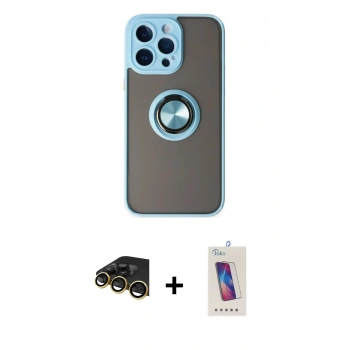MARSİLYAN™- iPhone 14 Pro Max Kılıf Yörünge Çizgi - Siyah Joko 5D Cam + Raze Metal Kamera Lens - GD