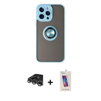 MARSİLYAN™- iPhone 14 Pro Max Kılıf Yörünge Çizgi - Siyah Joko 5D Cam + Raze Metal Kamera Lens - GS