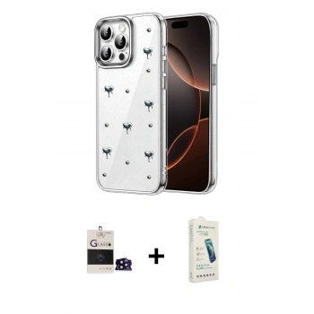MARSİLYAN™- iPhone 14 Pro Max Kılıf Yörünge Form - Şeffaf Pasifik Cam Ekran Koruyucu + Bilvis Titan Kamera Lens - SH