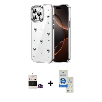 MARSİLYAN™- iPhone 14 Pro Max Kılıf Yörünge Form - Şeffaf Royal Nano Ekran Koruyucu + Bilvis Titan Kamera Lens - GD