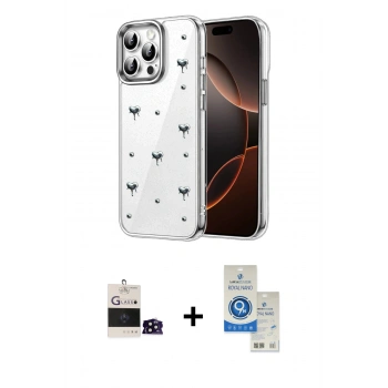 MARSİLYAN™- iPhone 14 Pro Max Kılıf Yörünge Form - Şeffaf Royal Nano Ekran Koruyucu + Bilvis Titan Kamera Lens - SH