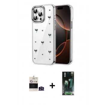 MARSİLYAN™- iPhone 14 Pro Max Kılıf Yörünge Form - Siyah 360 Mat Full Body Arka Koruyucu + Bilvis Titan Kamera Lens - DNMR