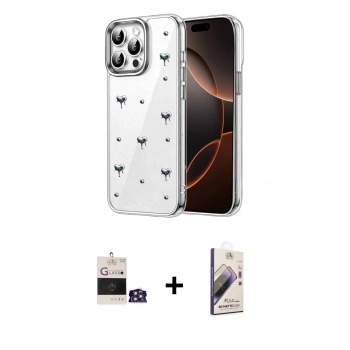 MARSİLYAN™- iPhone 14 Pro Max Kılıf Yörünge Form - Siyah Bilvis 3D Mat Cam Ekran Koruyucu + Bilvis Titan Kamera Lens - GS