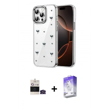 MARSİLYAN™- iPhone 14 Pro Max Kılıf Yörünge Form - Siyah Bilvis 5in1 3D Magic Cam Ekran Koruyucu + Bilvis Titan Kamera Lens - DNMR